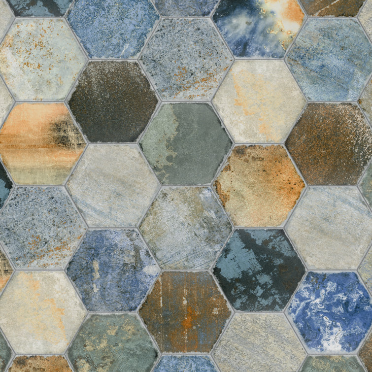 Dorne Hex 8.63" x 9.88" Multicolor Porcelain Wall & Floor Tile