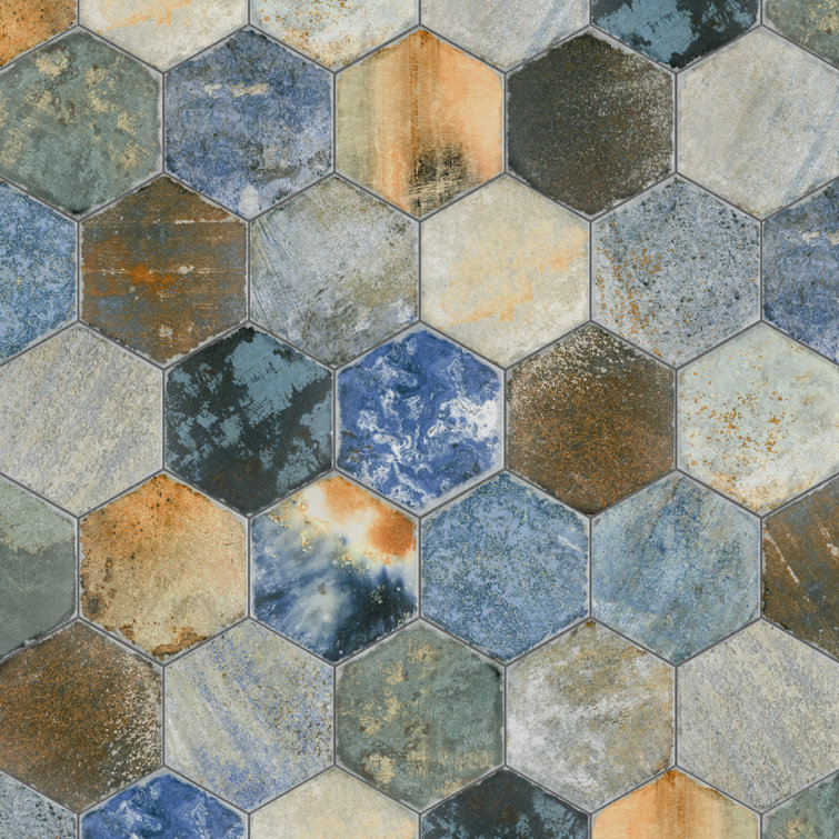 Dorne Hex 8.63" x 9.88" Multicolor Porcelain Wall & Floor Tile