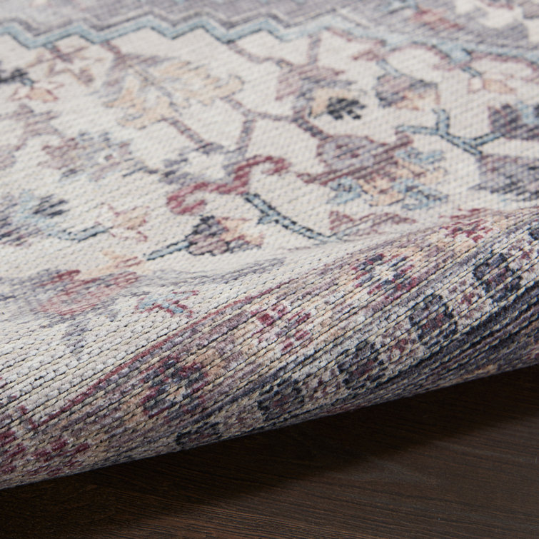 Gray Floral Medallion Machine Washable Area Rug 5'3" x 7'3"