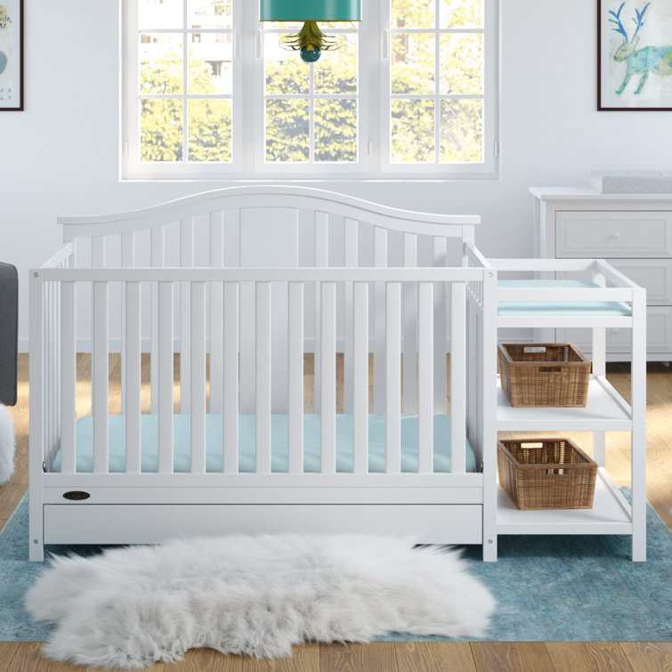 White 4-in-1 Convertible Crib with Changer and Drawer