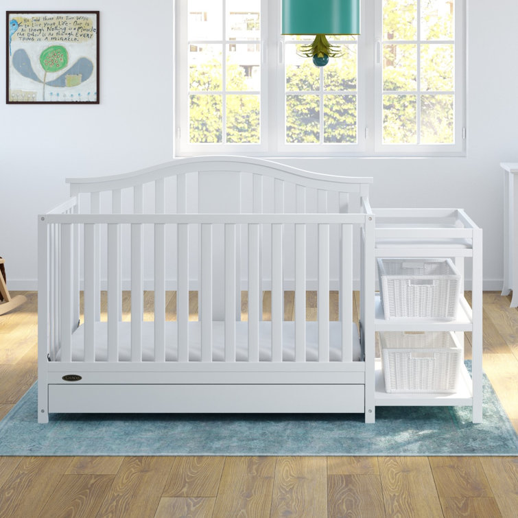 White 4-in-1 Convertible Crib with Changer and Drawer