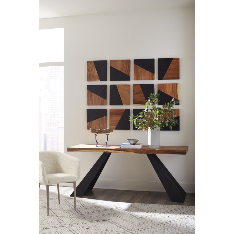 Tapered Natural Wood 72" Console Table with Black Metal Legs