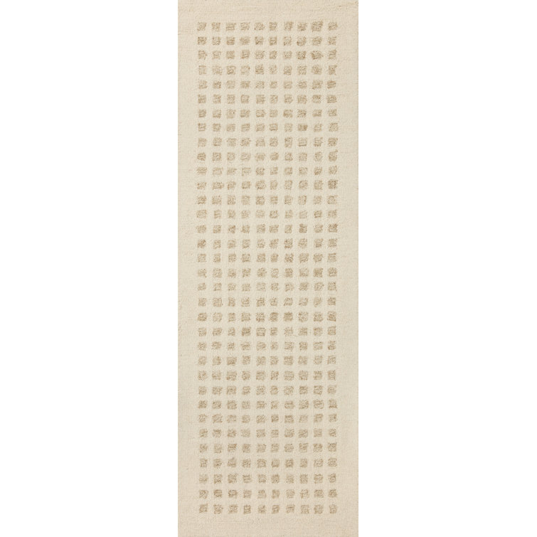 Ivory and Natural Hand-Tufted Wool Runner Rug 2' x 5'
