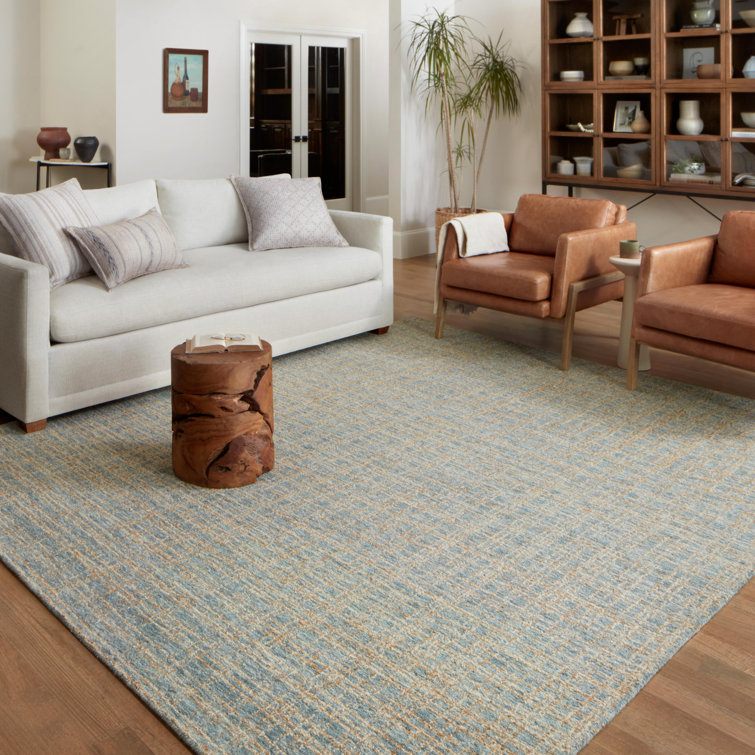 Polly Checkered Blue/Sand Hand-Tufted Wool Blend 9'-3" x 13' Area Rug
