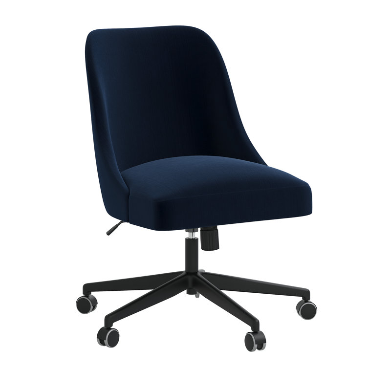 Monaco Eclipse Navy Velvet Swivel Office Chair with Solid Wood Frame