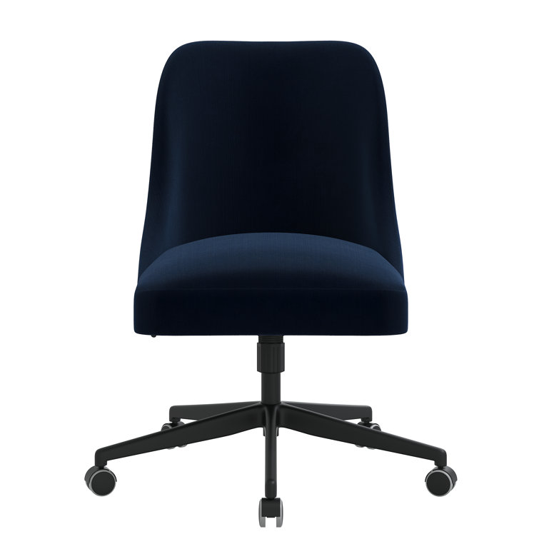 Monaco Eclipse Navy Velvet Swivel Office Chair with Solid Wood Frame