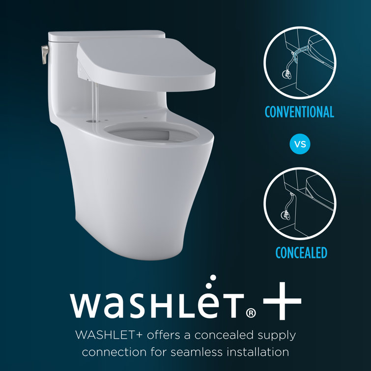 Aquia White Vitreous China Dual Flush Elongated Toilet with Bidet Seat