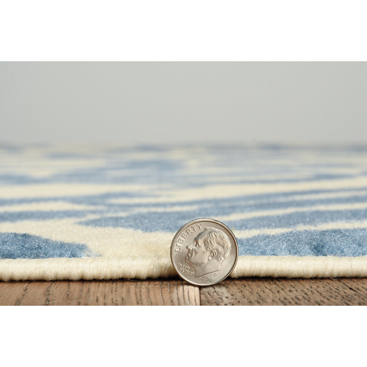 Capri Cream and Blue Rectangular Easy Care Synthetic Rug