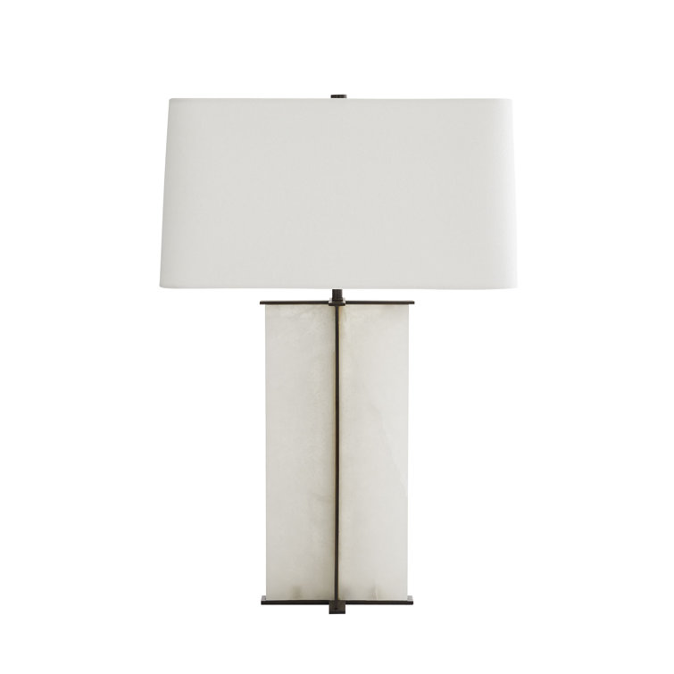 Lyon Bronze and Alabaster Table Lamp with White Linen Shade
