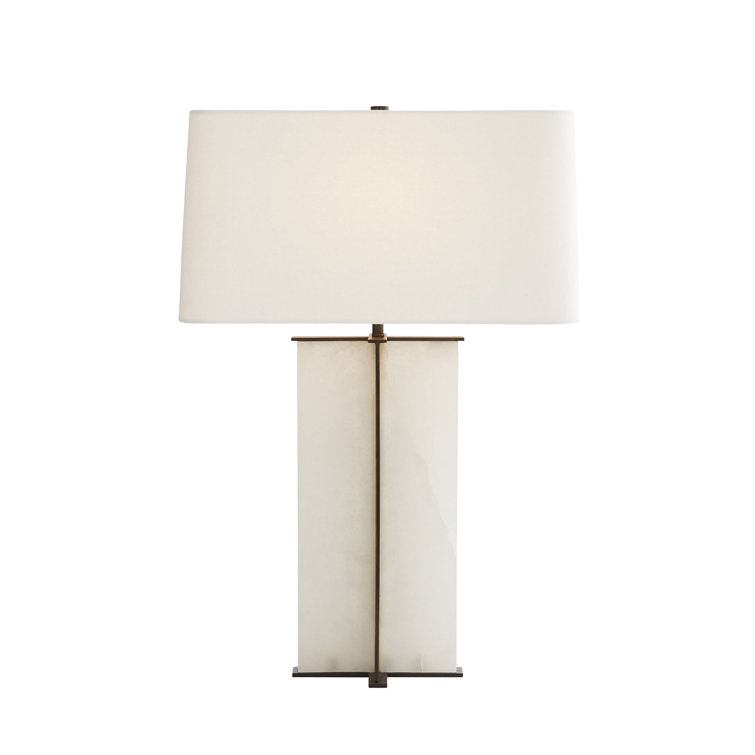 Lyon Bronze and Alabaster Table Lamp with White Linen Shade