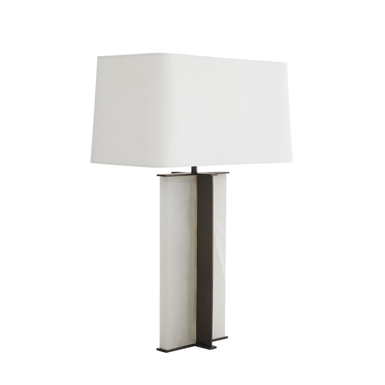 Lyon Bronze and Alabaster Table Lamp with White Linen Shade
