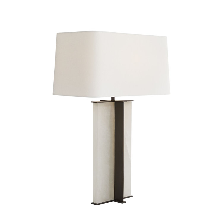 Lyon Bronze and Alabaster Table Lamp with White Linen Shade