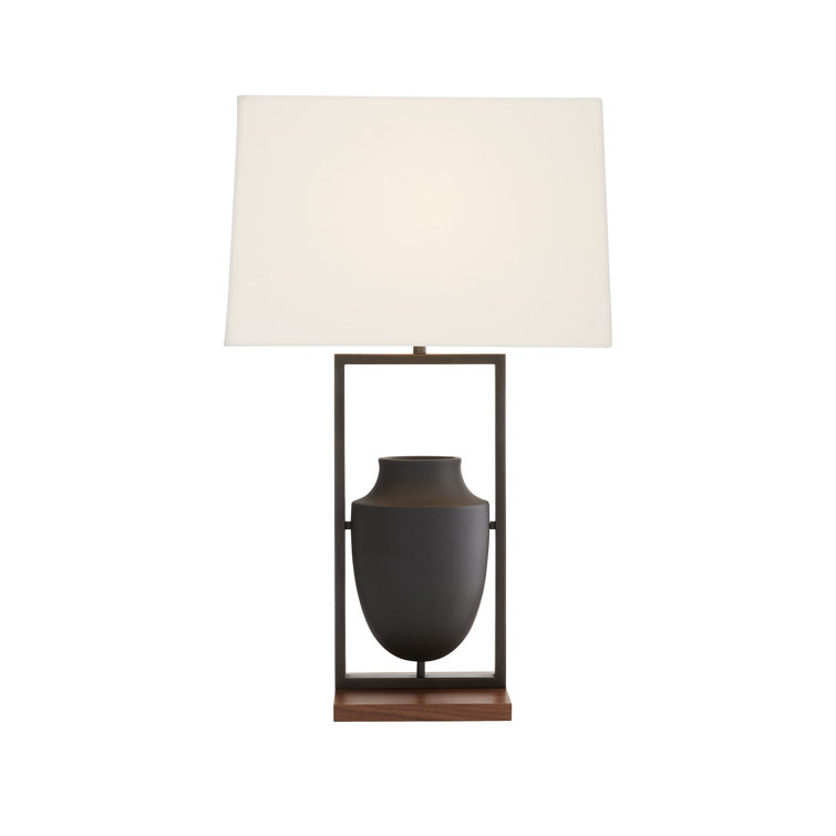 Charcoal and Bronze Urn Table Lamp with Bone Linen Shade