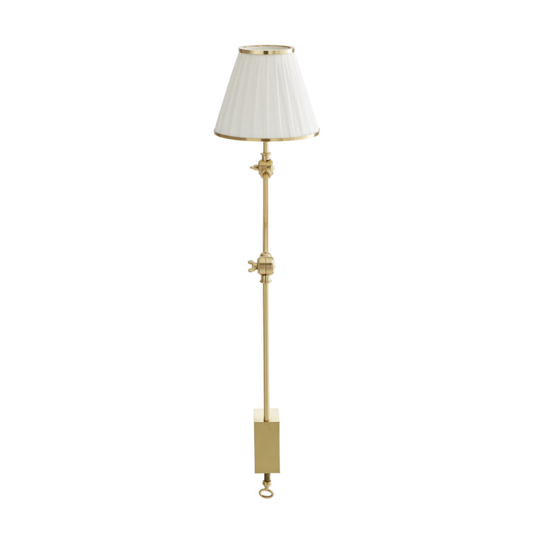 Adjustable Brass Clip-on Lamp with White Linen Shade