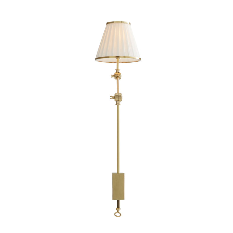 Adjustable Brass Clip-on Lamp with White Linen Shade