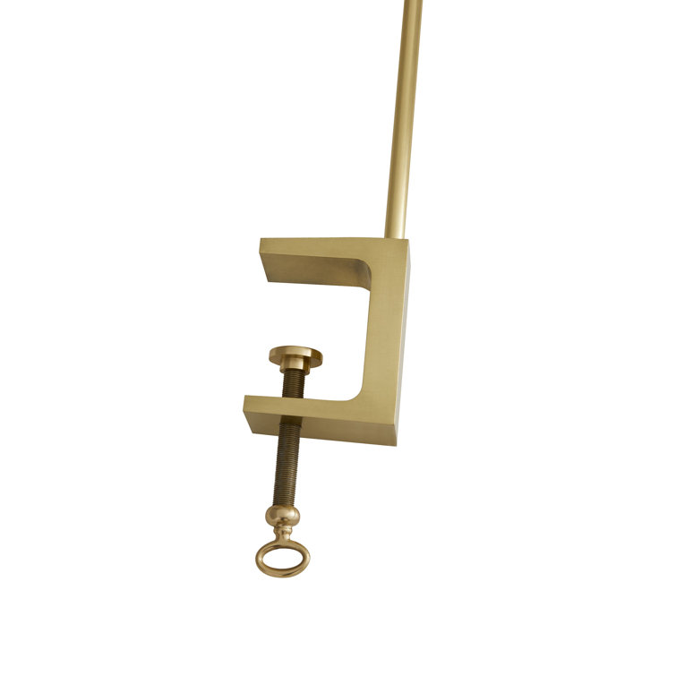 Adjustable Brass Clip-on Lamp with White Linen Shade