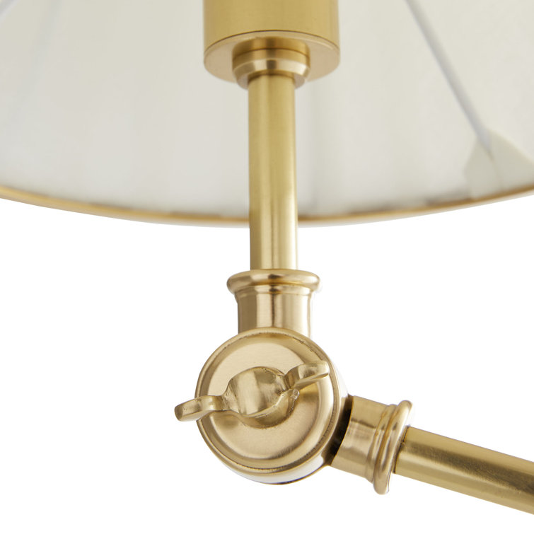 Adjustable Brass Clip-on Lamp with White Linen Shade