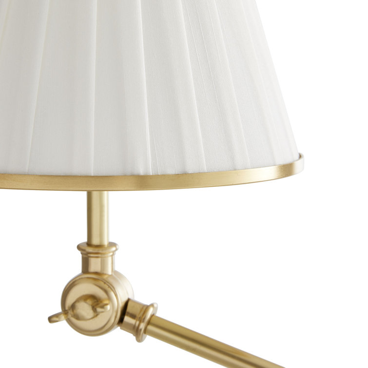 Adjustable Brass Clip-on Lamp with White Linen Shade
