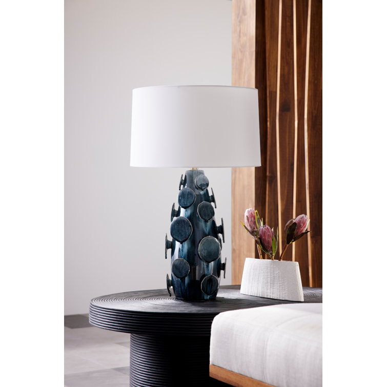 Ocean Reactive Ceramic Table Lamp with Off-White Shade
