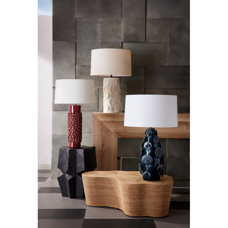 Ocean Reactive Ceramic Table Lamp with Off-White Shade