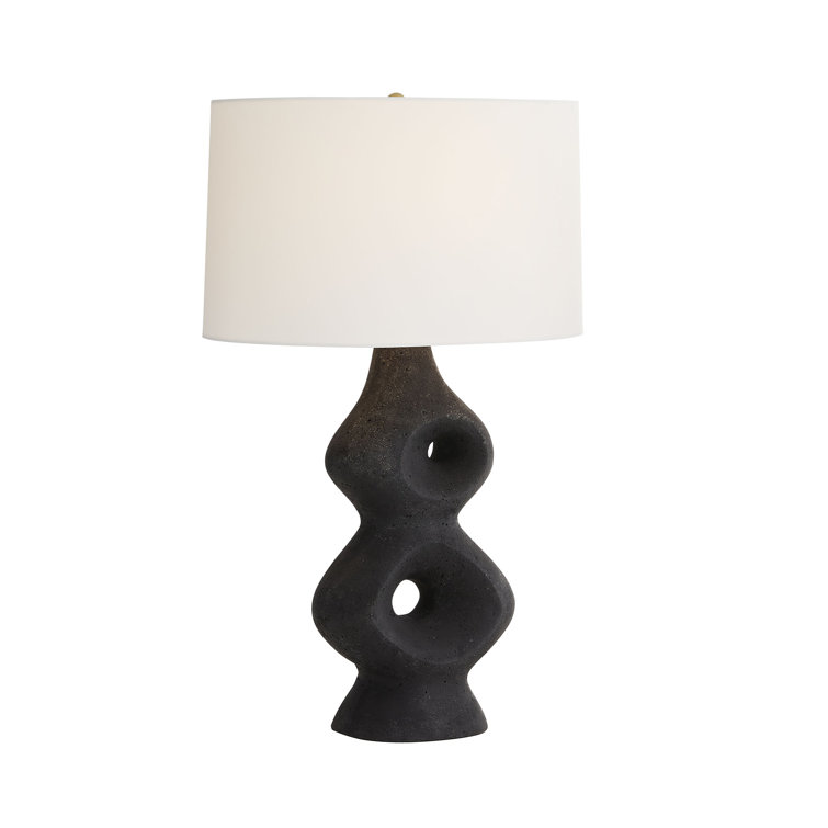 Black Sculptural Table Lamp with Off-White Shade