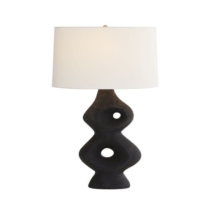 Black Sculptural Table Lamp with Off-White Shade