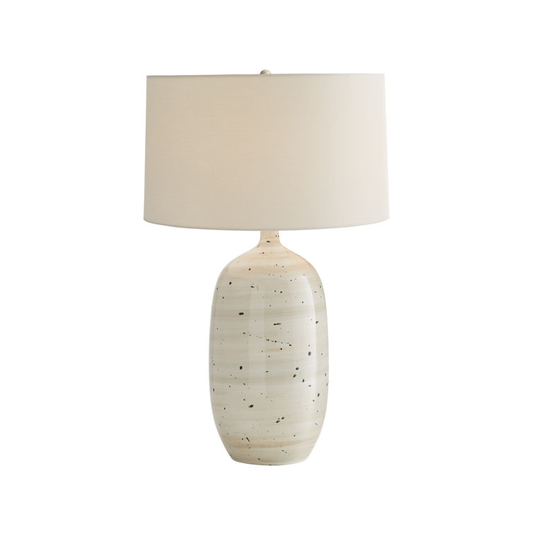 Oversized White Ceramic Table Lamp with Light Gray Cotton Shade