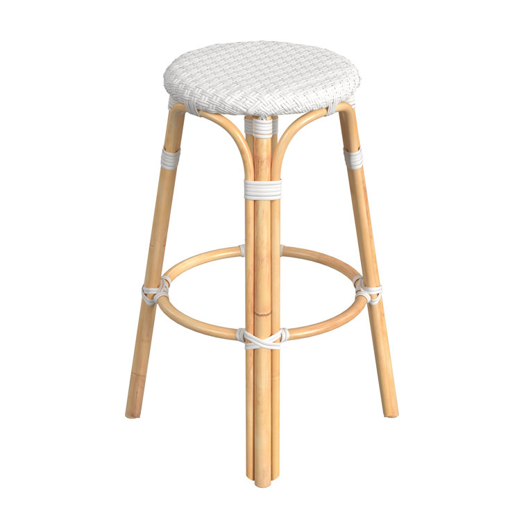 Cote d'Azur 30" Glossy White Round Rattan Bar Stool