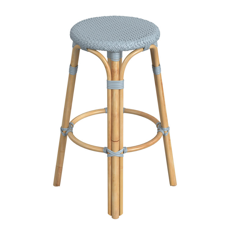 Twilight Blue 30" Round Rattan Coastal Bar Stool