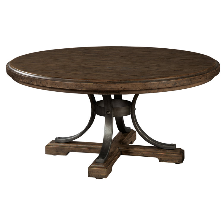 Elegant Transitional 42" Round Cocktail Table in Brown Wood & Metal