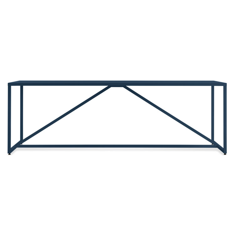 Navy Blue 75" Mid-Century Modern Dining Table with Metal Frame