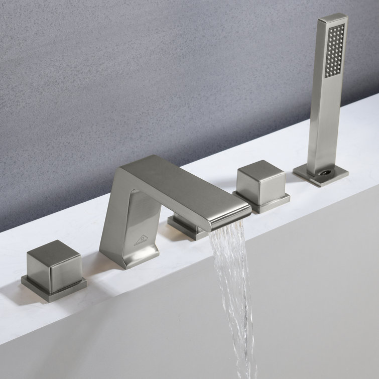 Brushed Nickel 5-Hole Deck Mounted Tub Faucet with Hand Shower