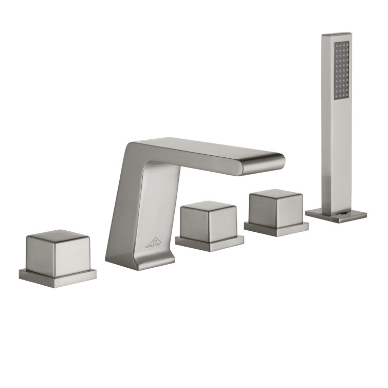 Brushed Nickel 5-Hole Deck Mounted Tub Faucet with Hand Shower