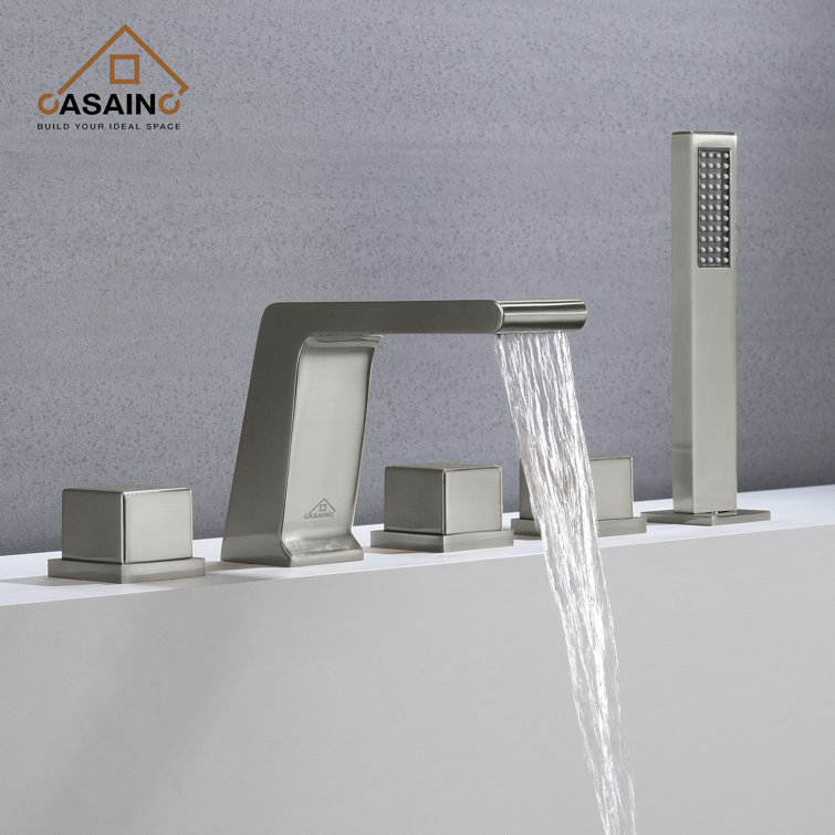 Brushed Nickel 5-Hole Deck Mounted Tub Faucet with Hand Shower