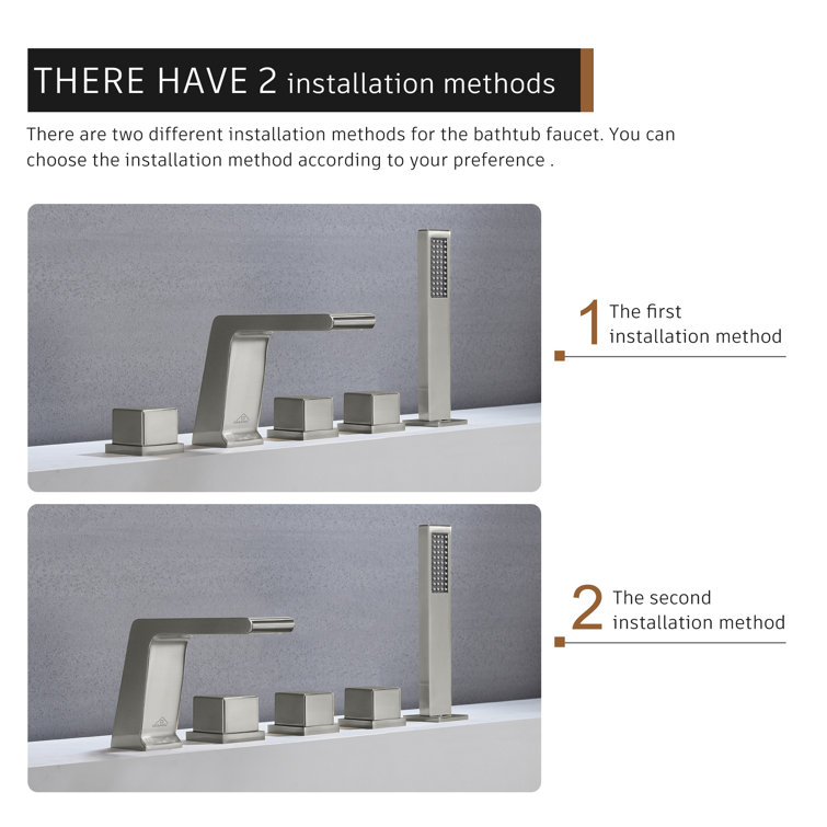 Brushed Nickel 5-Hole Deck Mounted Tub Faucet with Hand Shower