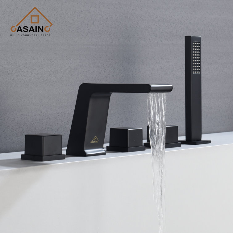 Matte Black Stainless Steel Deck-Mount Roman Bathtub Faucet Set