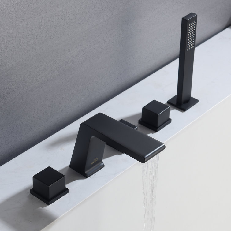 Matte Black Stainless Steel Deck-Mount Roman Bathtub Faucet Set