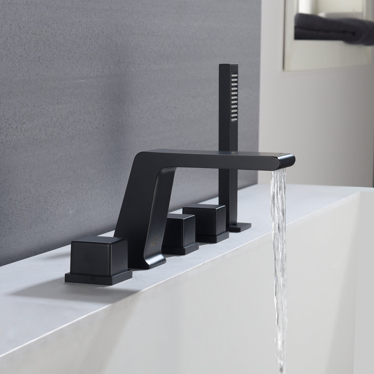 Matte Black Stainless Steel Deck-Mount Roman Bathtub Faucet Set