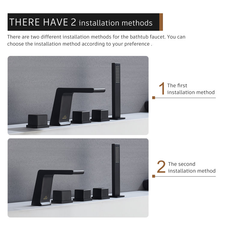 Matte Black Stainless Steel Deck-Mount Roman Bathtub Faucet Set