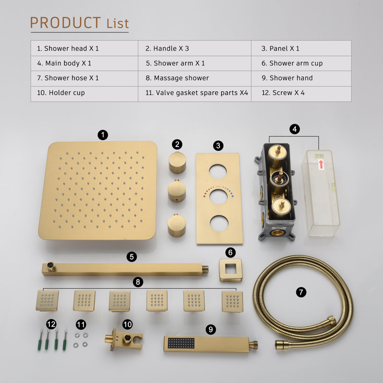 Brushed Gold Stainless Steel Dual Shower System with Handheld