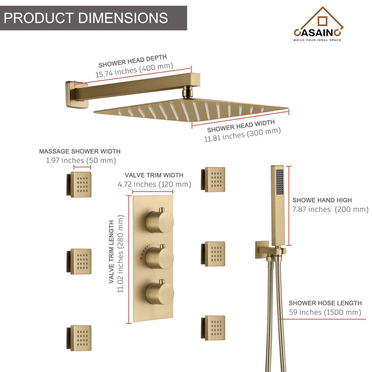 Brushed Gold Stainless Steel Dual Shower System with Handheld