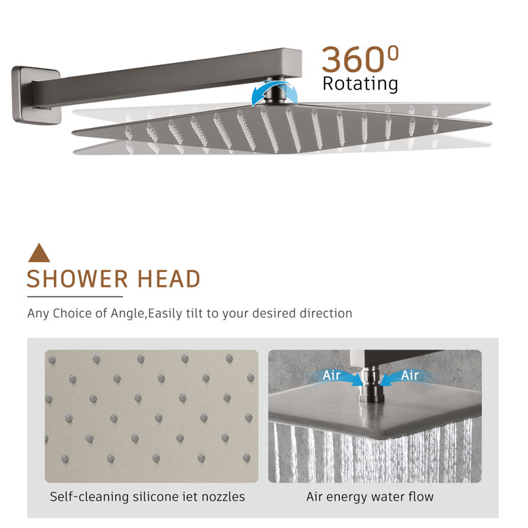 Large Brushed Nickel Dual Square Wall Mounted Shower System