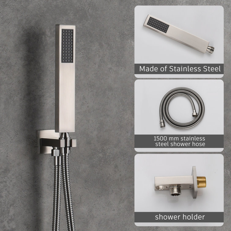 Brushed Nickel Square Multi-Head Wall Mounted Shower System