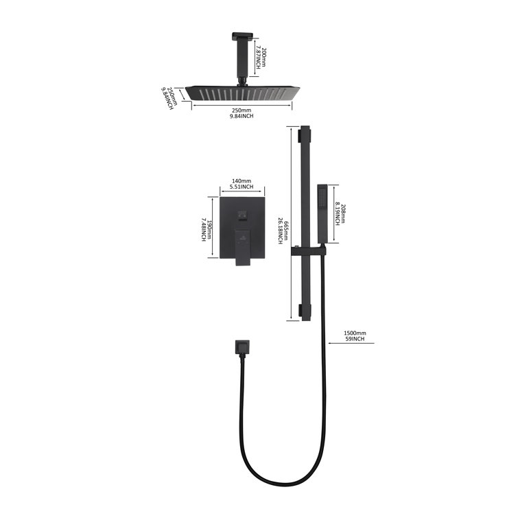 Matte Black Dual Shower Head System with Adjustable Hand Shower