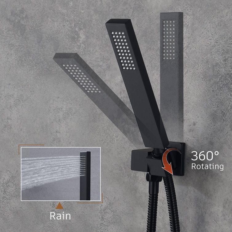 Matte Black Dual-Function Rain Shower System with Handheld Spray