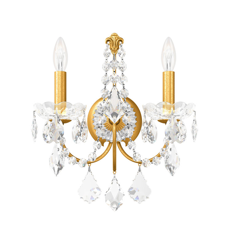 Elegant Direct-Wired 12" Gold Crystal Wall Sconce