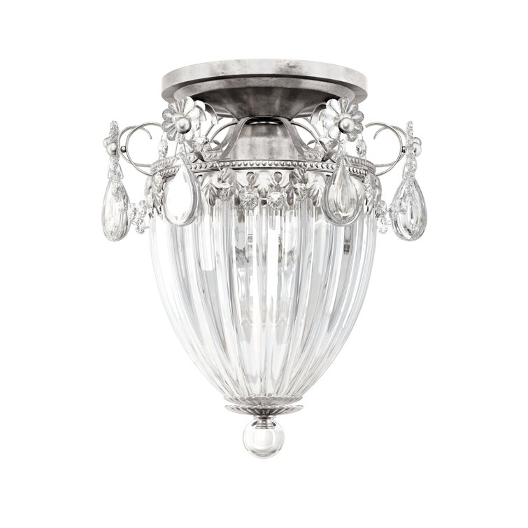 Elegant Antique Silver 3-Light Crystal Semi Flush Mount LED & Incandescent