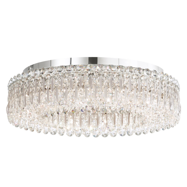 Antique Silver Sarella 12-Light Drum Crystal Flush Mount