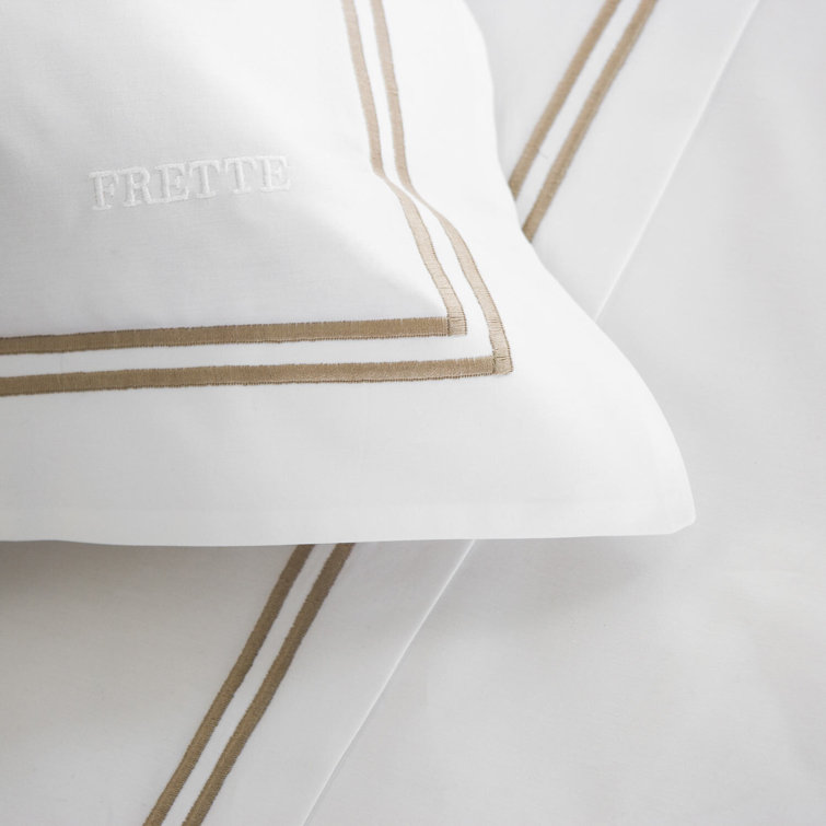Twin White/Grey Egyptian Cotton Embroidered Percale Sheet Set