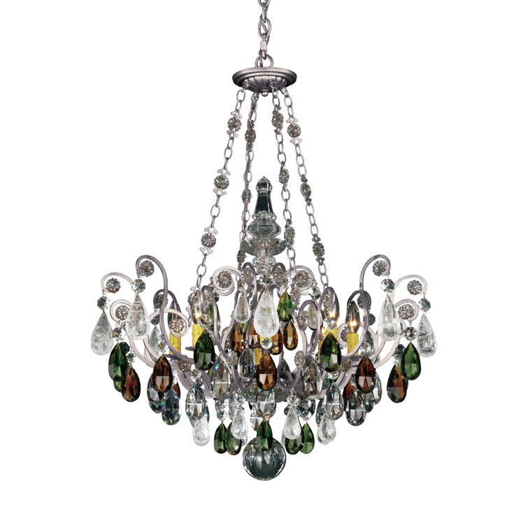 Antique Pewter 8-Light Chandelier with Clear Rock Crystal